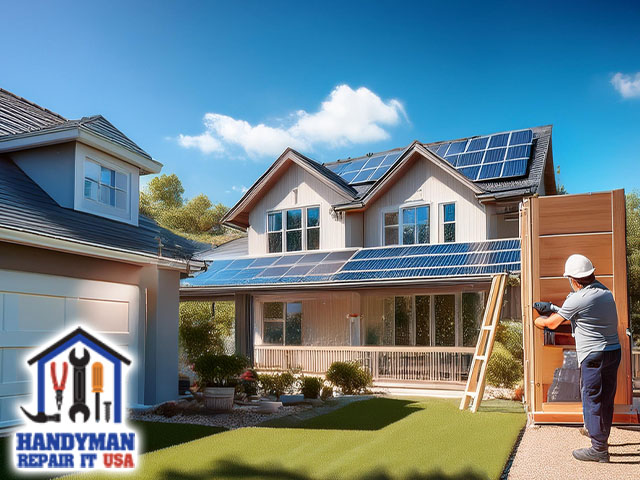 handyman performing installation of smart home upgrades solar panels to a house